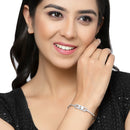 Rhodium-Plated Silver Toned Round Shaped White American Diamond Studded Kada Bracelet