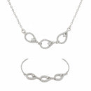 ZENEME Set of 2 Silver Plated AD Interlocking Pear Halo Link Necklace & Bracelet Combo Jewellery For Women & Girls Silver Toned