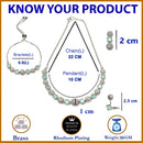 Rhodium-Plated Silver Toned Sea Green & White American Diamond studded Round Shaped Jewellery Set
