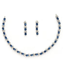 Rhodium Plated Silver Toned Teardrop Shaped Blue & White American Diamond Studded Jewellery Set