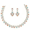 Rhodium Plated Silver Toned Teardrop Shaped Multicolor Cubic Zirconia Studded Jewellery Set
