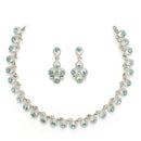 Rhodium Plated Silver Toned Teardrop Shaped Blue Cubic Zirconia Studded Jewellery Set