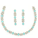 Rhodium Plated Silver Toned Butterfly Shaped Blue Cubic Zirconia Studded Jewellery Set