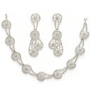 Rhodium Plated Silver Toned Floral Shaped White American Diamond Studded Jewellery Set