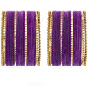 Gold-Plated Matte Finish Purple Velvet Cz Studded Bangles Set Of 36