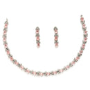 Rhodium Plated Silver Toned Teardrop Shaped Pink & White American Diamond Studded Jewellery Set