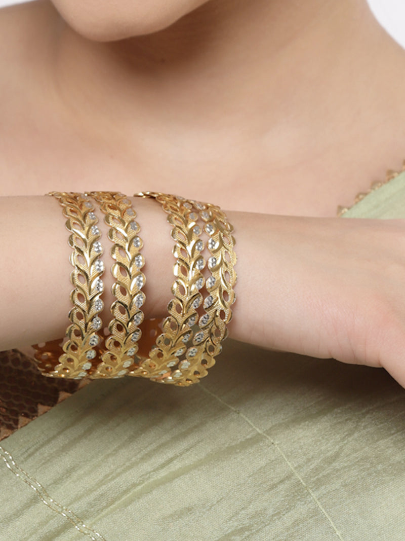 Gold Plated Leaf Design Set Of 4 Traditional Stylish Bangle Set
