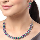 Rhodium-Plated with Silver-Tone Pink Blue White & Green American Diamond Studded Jewellery Set