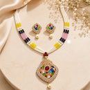 Traditional Gold Toned Brass Peacock Design Pearl Beads Necklace Set for Women