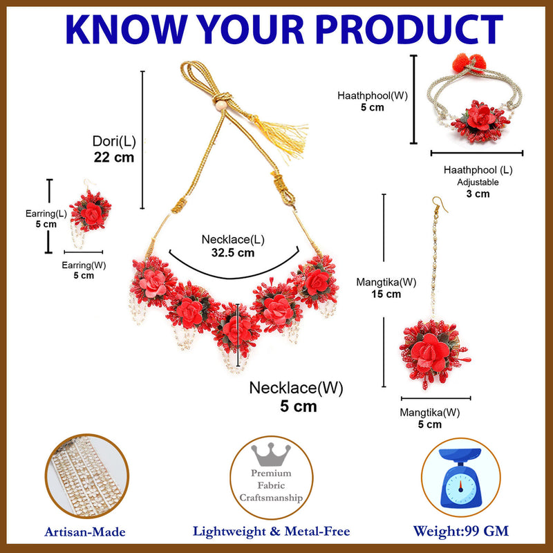 Red Pearl Gota Patti Flower Wedding Jewellery Set Combo