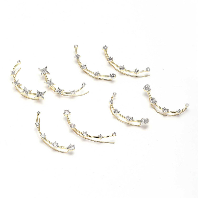 Gold Plated Elegant Star & Pearl Ear Climber Ear Cuffs
