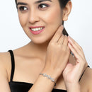 Rhodium-Plated Orange Oval Shape American Diamond Studded Kada Bracelet