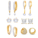Gold Plated Hoop, Stud & Drop Earring Combo Set of 6 Pairs for Women & Girls