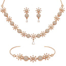 ZENEME Set of 3 Rhodium Plated AD Crystal Daisy Vine Necklace Set & Bracelet Jewellery Set For Women & Girls Silver Toned
