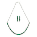 ZENEME Set of 3 Rhodium Plated Silver Toned American Diamond Studded Emerald Tennis Line Lightweight Adjustable Bracelet & Necklace Set for Women & Girls