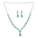 ZENEME Set of 3 Rhodium Plated AD Emerald Teardrop Halo Necklace Set & Bracelet For Woman