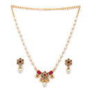 ZENEME Gold Plated AD Kundan Floral Ghungroo Pearl Drop Necklace with Matching Earring Jewellery Set For Women & Girls Gold Toned Necklace Set For Woman