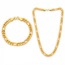Gold Plated Classic Gold Figaro Link Chain & Bracelet Set for Men & Boys
