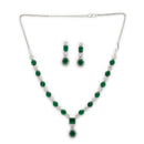 ZENEME Set of 3 Rhodium Plated AD Emerald Teardrop Halo Necklace Set & Bracelet For Woman