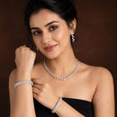 ZENEME Rhodium Plated White American Diamond Crystal Leaf Vine Necklace Set with Earrings & Set of 2 Bangles for Women & Girls