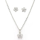 Rhodium Plated Silver Toned White American Diamond Studded Floral Shaped Pendant set