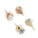Gold Plated Crown Pearl & Solitaire Stud Earrings Set of 2 Pairs for Women & Girls