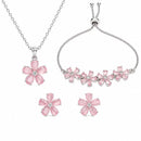 ZENEME Set of 3 Rhodium Plated AD Floral Fringe Bracelets & Necklace Set Jewellery Set For Women & Girls Silver Toned