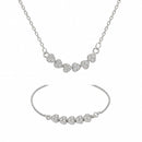 ZENEME Set of 2 Silver Plated AD Pavé Leaf Cluster Link Necklace & Bracelet Combo Jewellery Set For Women & Girls Silver Toned
