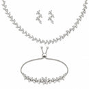 ZENEME Set of 3 Rhodium Plated AD Marquise Leaf Vine Necklace Set & Bracelet Jewellery Set For Women & Girls Silver Toned