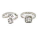 Set of 2 Rhodium Plated AD Crystal Crown Adjustable Ring Combo for Women & Girls
