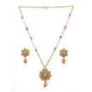 ZENEME Gold Plated Pink Beaded Floral Pendant Necklace Set with Earrings for Women & Girls