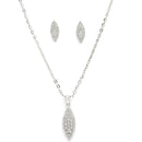 Rhodium Plated Silver Toned White Cubic Zirconia Studded Leaf Shaped Pendant Set