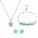 ZENEME Set of 3 Rhodium Plated AD Floral Fringe Bracelets & Necklace Set Jewellery Set For Women & Girls Silver Toned