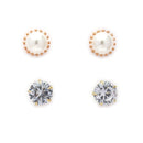 Gold Plated Crown Pearl & Solitaire Stud Earrings Set of 2 Pairs for Women & Girls