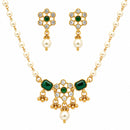 ZENEME Gold Plated AD Kundan Floral Ghungroo Pearl Drop Necklace with Matching Earring Jewellery Set For Women & Girls Gold Toned Necklace Set For Woman