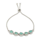 ZENEME Set of 3 Rhodium Plated AD Emerald Teardrop Halo Necklace Set & Bracelet For Woman