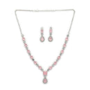 ZENEME Set of 3 Rhodium Plated AD Emerald Teardrop Halo Necklace Set & Bracelet For Woman