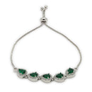 ZENEME Set of 3 Rhodium Plated AD Emerald Teardrop Halo Necklace Set & Bracelet For Woman