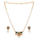 ZENEME Gold Plated AD Kundan Floral Ghungroo Pearl Drop Necklace with Matching Earring Jewellery Set For Women & Girls Gold Toned Necklace Set For Woman