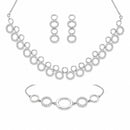 ZENEME Set of 3 Rhodium Plated AD Floral Fringe Bracelets & Necklace Set Jewellery Set For Women & Girls Silver Toned
