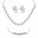 ZENEME Set of 3 Rhodium Plated AD Necklace Set & Bracelet Jewellery Set For Women & Girls