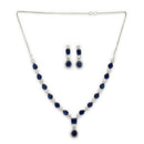 ZENEME Set of 3 Rhodium Plated AD Emerald Teardrop Halo Necklace Set & Bracelet For Woman