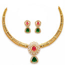 ZENEME Gold Plated AD Dual Teardrop Sunburst Necklace with Matching Earring Jewellery Set For Women & Girls Gold Toned Necklace Set For Woman