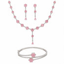 ZENEME Set of 3 Rhodium Plated AD Floral Fringe Bracelets & Necklace Set Jewellery Set For Women & Girls Silver Toned