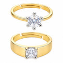 Set of 2 Gold Plated AD Luxe Halo Adjustable Ring Combo for Women & Girls