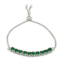 ZENEME Set of 3 Rhodium Plated Silver Toned American Diamond Studded Emerald Tennis Line Lightweight Adjustable Bracelet & Necklace Set for Women & Girls