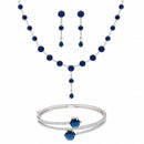 ZENEME Set of 3 Rhodium Plated AD Floral Fringe Bracelets & Necklace Set Jewellery Set For Women & Girls Silver Toned