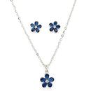 Rhodium Plated Silver Toned Blue And White American Diamond Studded Leaf Shaped Pendant With Chain