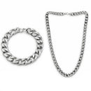 Silver Plated Bold Classic Cuban Link Chain & Bracelet Set for Men & Boys