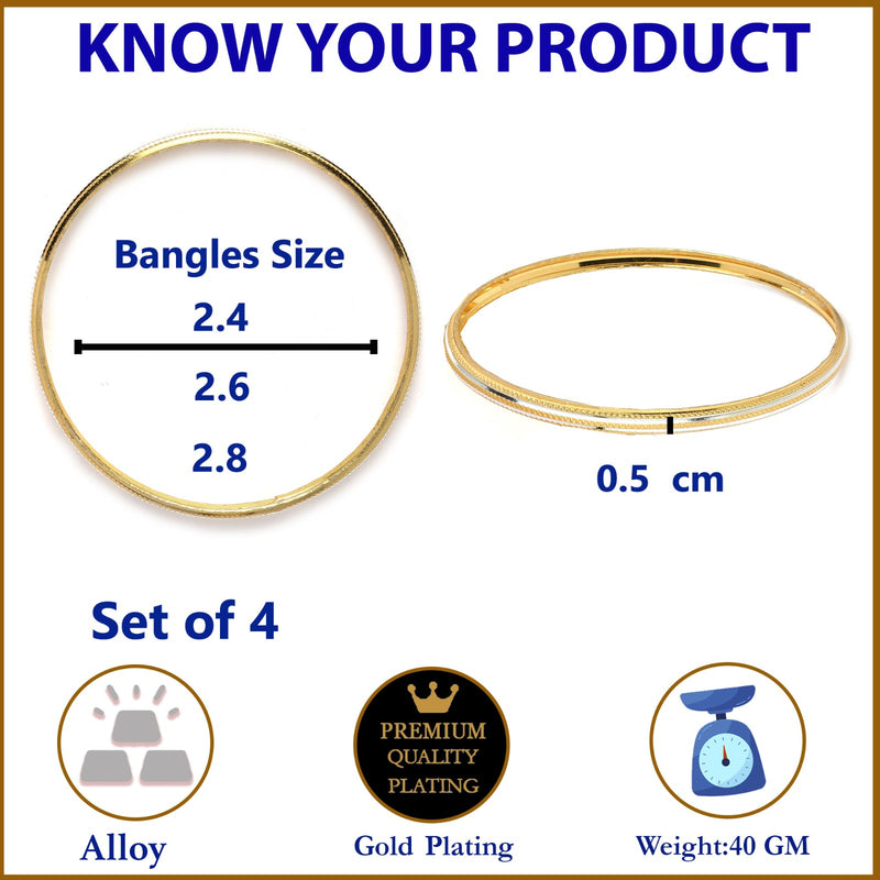 Set Of 4 Gold-Plated Traditional Dual Toned Gold & Silver Handcrafted Classic Bangles